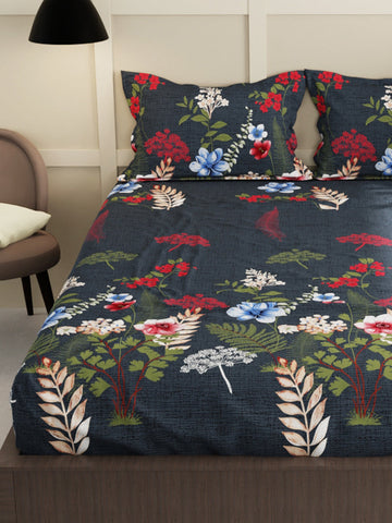 Extra Smooth Micro Double Bedsheet With 2 Pillow Covers <small> (floral-dk.olive)</small>