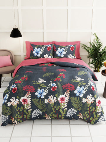 Extra Smooth Micro Double Bedsheet With 2 Pillow Covers <small> (floral-dk.olive)</small>