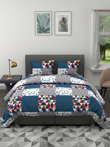 Extra Smooth Double Comforter With 1 Double Bedsheet 2 Pillow Covers, For Ac Room <small> (abstract-blue)</small>