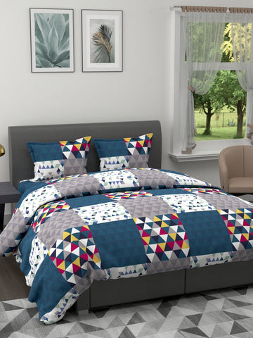 Extra Smooth Double Comforter With 1 Double Bedsheet 2 Pillow Covers, For Ac Room <small> (abstract-blue)</small>