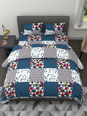 Extra Smooth Double Comforter With 1 Double Bedsheet 2 Pillow Covers, For Ac Room <small> (abstract-blue)</small>