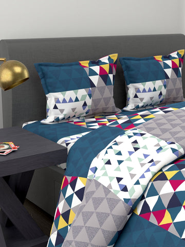 Extra Smooth Double Comforter With 1 Double Bedsheet 2 Pillow Covers, For Ac Room <small> (abstract-blue)</small>
