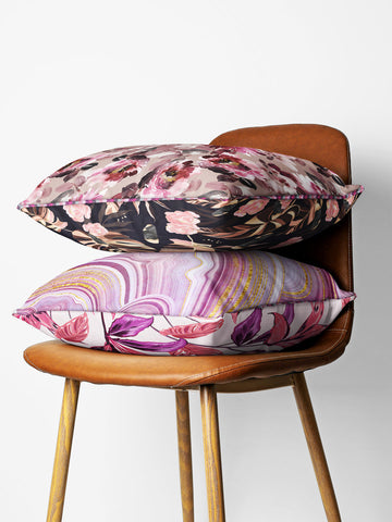Designer Reversible Printed Silk Linen Cushion Covers <small> (floral-wine/plum)</small>