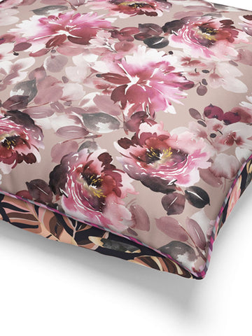 Designer Reversible Printed Silk Linen Cushion Covers <small> (floral-wine/plum)</small>