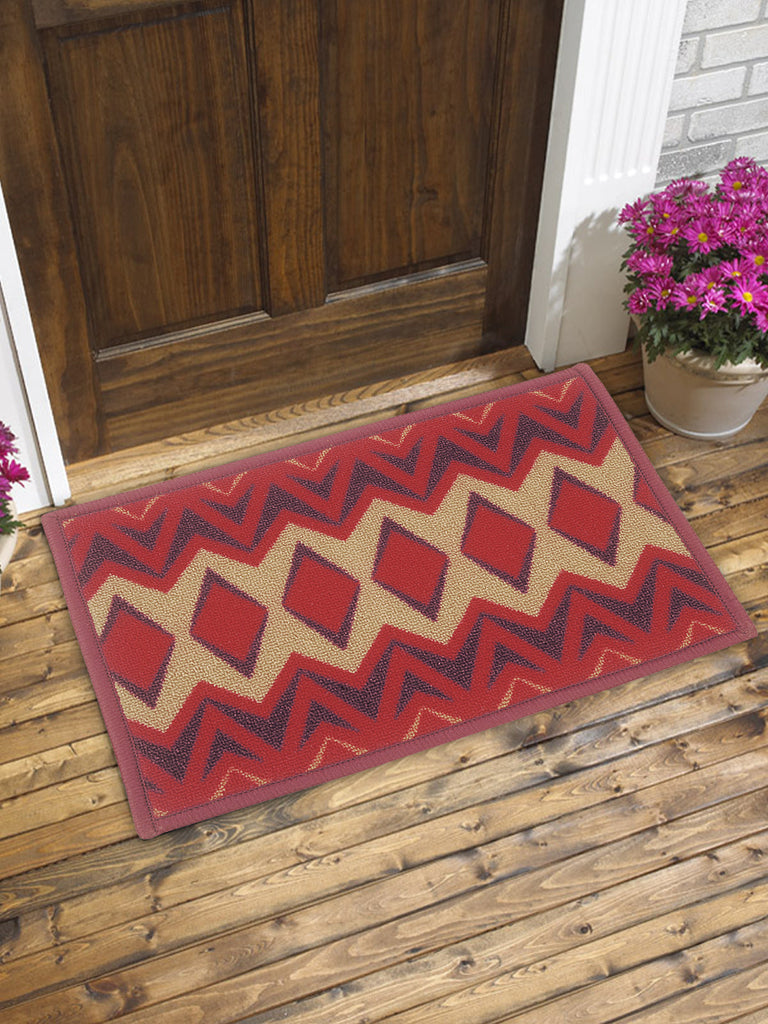 Highly Durable Anti Slip Door Mat <small> (tictack-red/beige)</small>