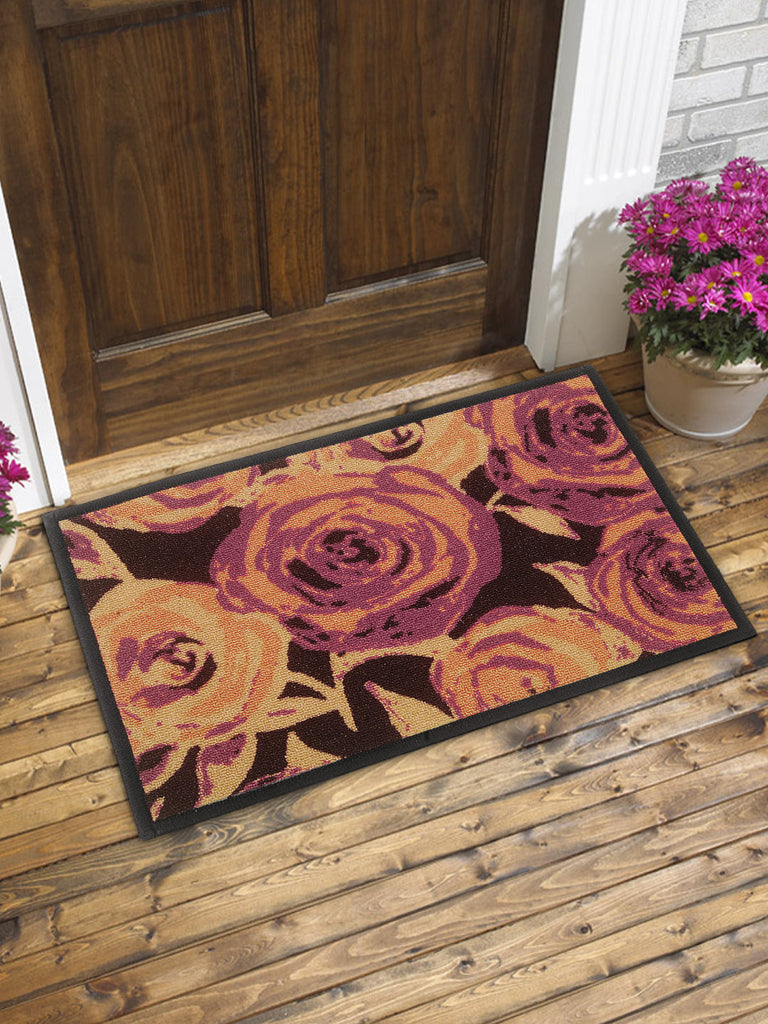 Highly Durable Anti Slip Door Mat <small> (roses-black/orange)</small>